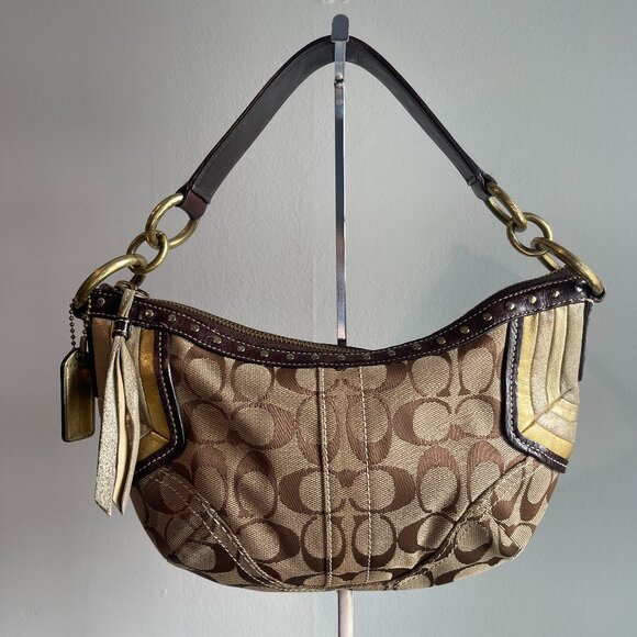 Coach Vintage Signature Jacquard w/ Metallic Detail Hobo Hand Bag - Preowned - Picture 1 of 10